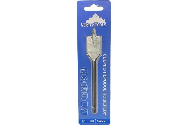 Сверло перьевое по дереву 25х152 мм Vertex tools