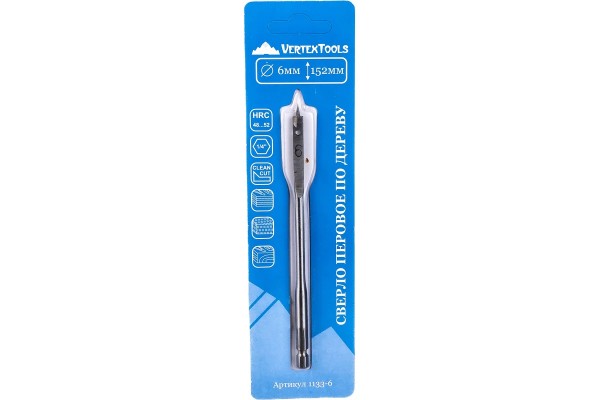 Сверло перьевое по дереву 6х152 мм Vertex tools