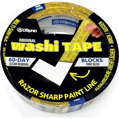 Лента малярная на японской рисовой бумаге Blue Dolphin Washi 48 мм х 50 м(до 60 дней)
